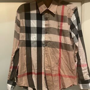 Burberry Long-Sleeve Check Button-Up Shirt in Beige and Black